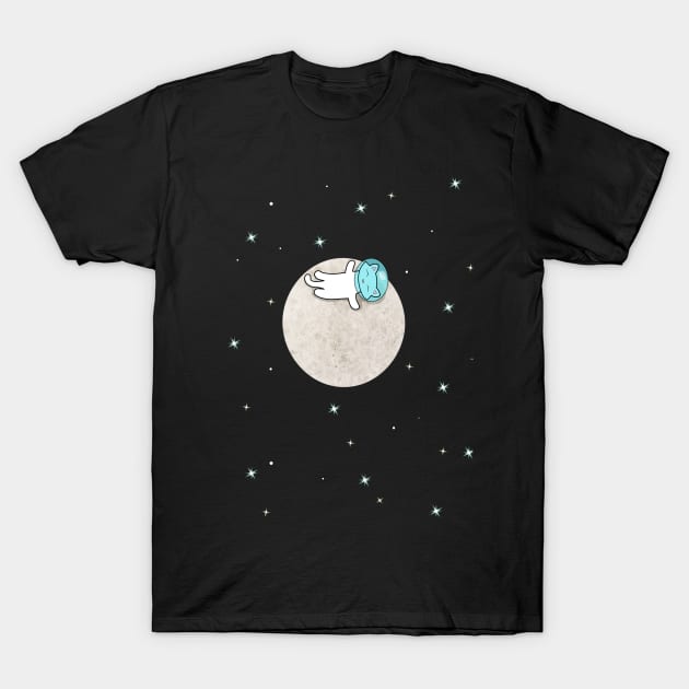 Cute cat sleeping on a moon T-Shirt by Purrfect